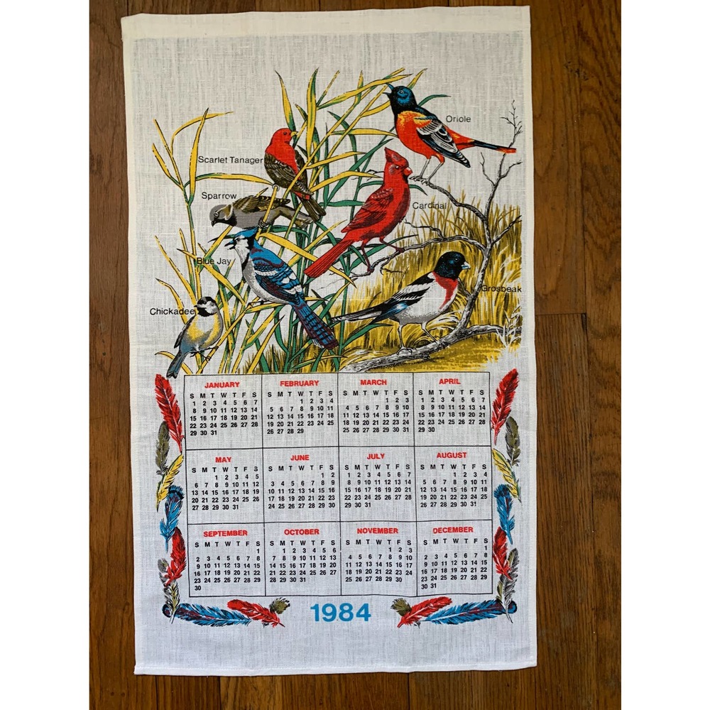 Vintage Kitchen Towel Calendar 1984 Birds